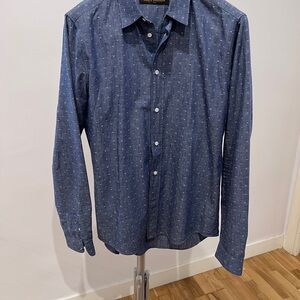 Louis Vuitton Denim Navy Patterned Button Down Shirt